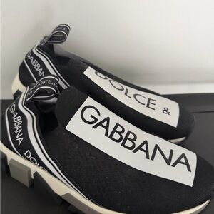 Dolce & Gabbana Black and White Slip-On Shoes